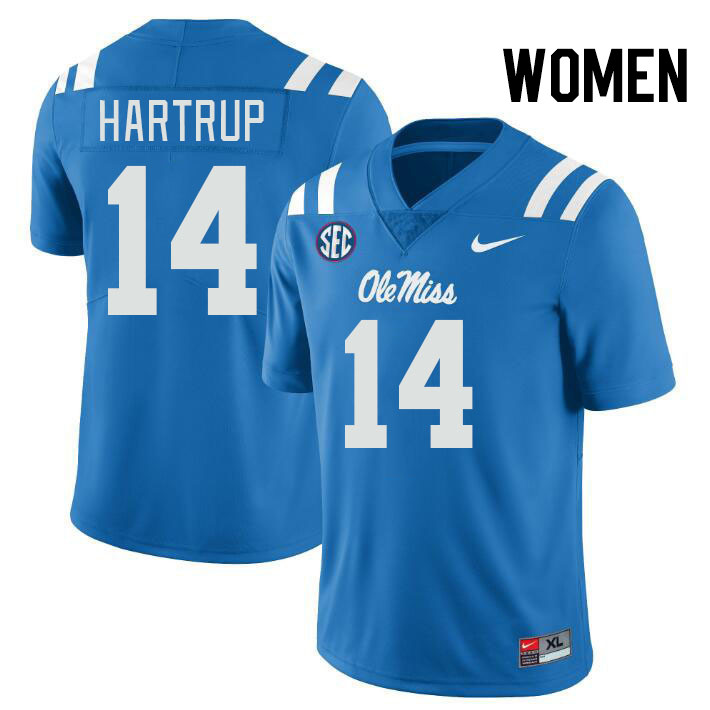 Women #14 Izaiah Hartrup Ole Miss Rebels College Football Jerseys Stitched-Power Blue